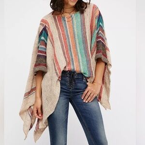 Free People Freesia Multicolor Striped Poncho Sweater